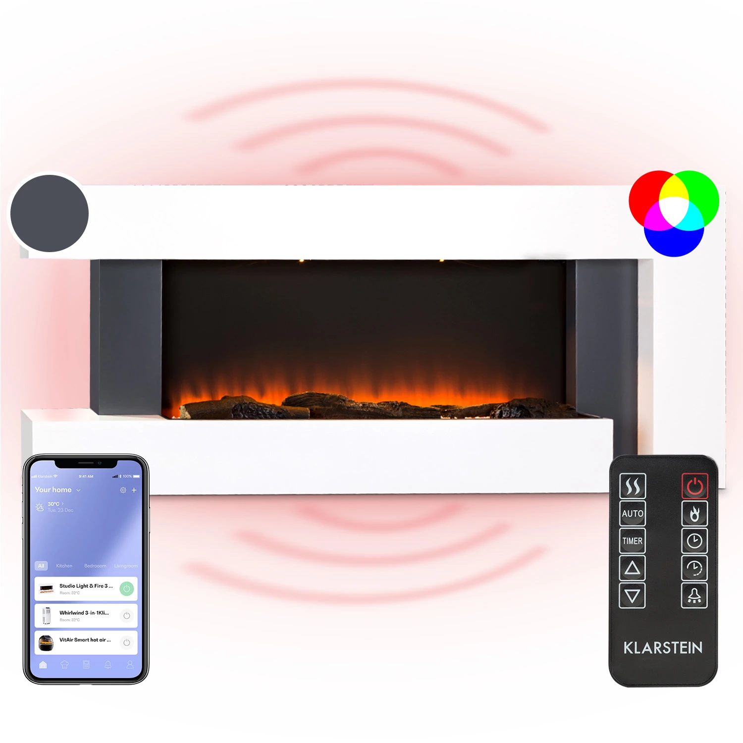شومینه برقی کلارشتاین آلمان مدل klarstein Studio Light & Fire 2 Smart - طراحی مدرن
